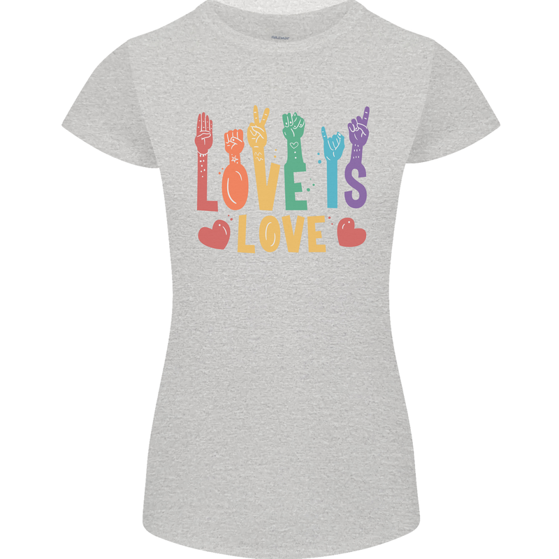 LGBT Sign Language Love Is Gay Pride Day Womens Petite Cut T-Shirt Sports Grey