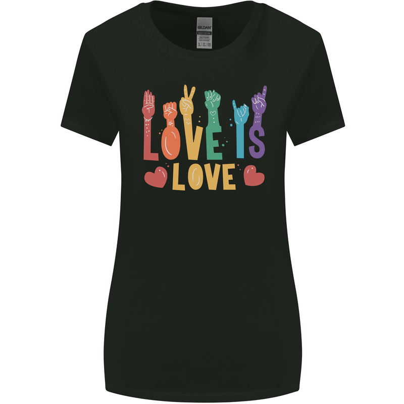 LGBT Sign Language Love Is Gay Pride Day Womens Wider Cut T-Shirt Black