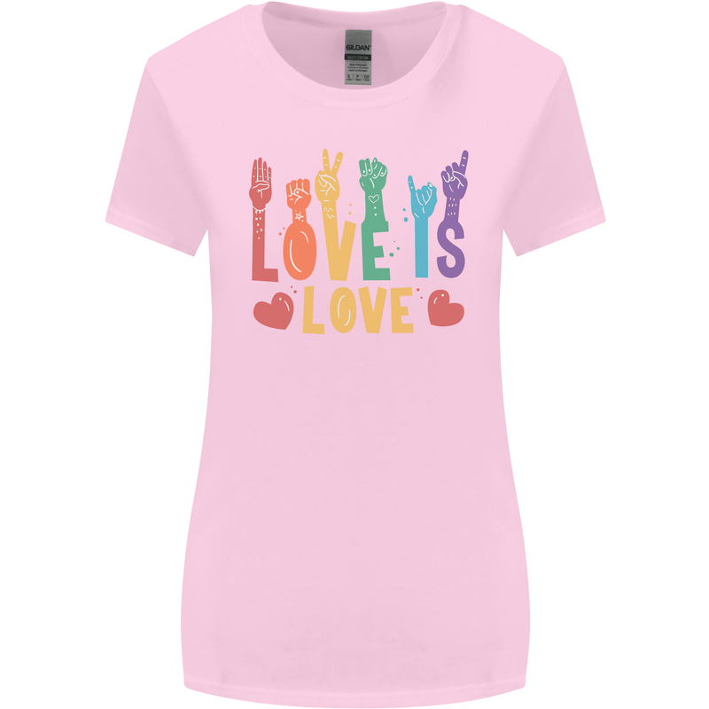 LGBT Sign Language Love Is Gay Pride Day Womens Wider Cut T-Shirt Light Pink