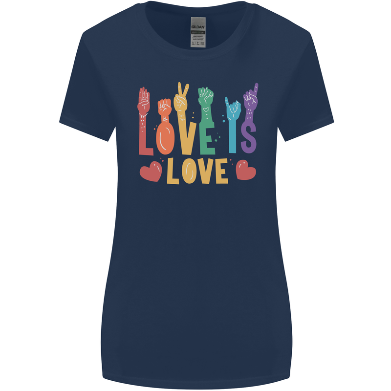 LGBT Sign Language Love Is Gay Pride Day Womens Wider Cut T-Shirt Navy Blue