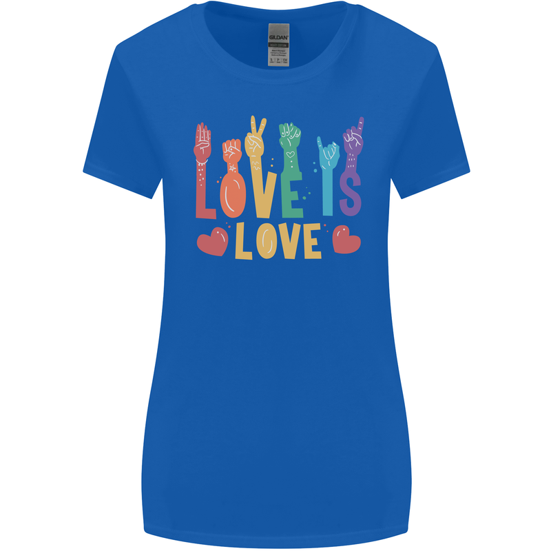 LGBT Sign Language Love Is Gay Pride Day Womens Wider Cut T-Shirt Royal Blue