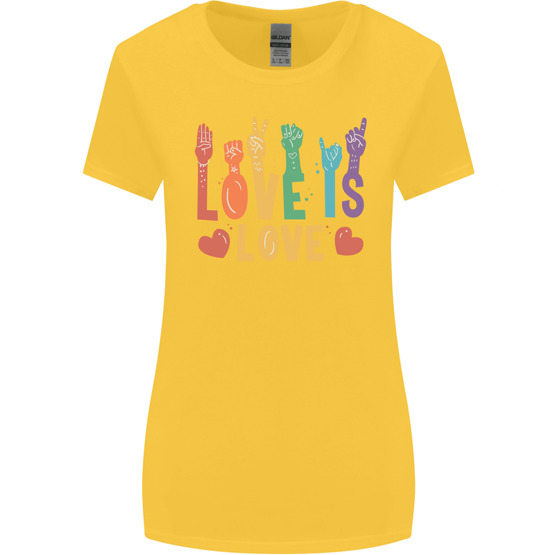 LGBT Sign Language Love Is Gay Pride Day Womens Wider Cut T-Shirt Yellow