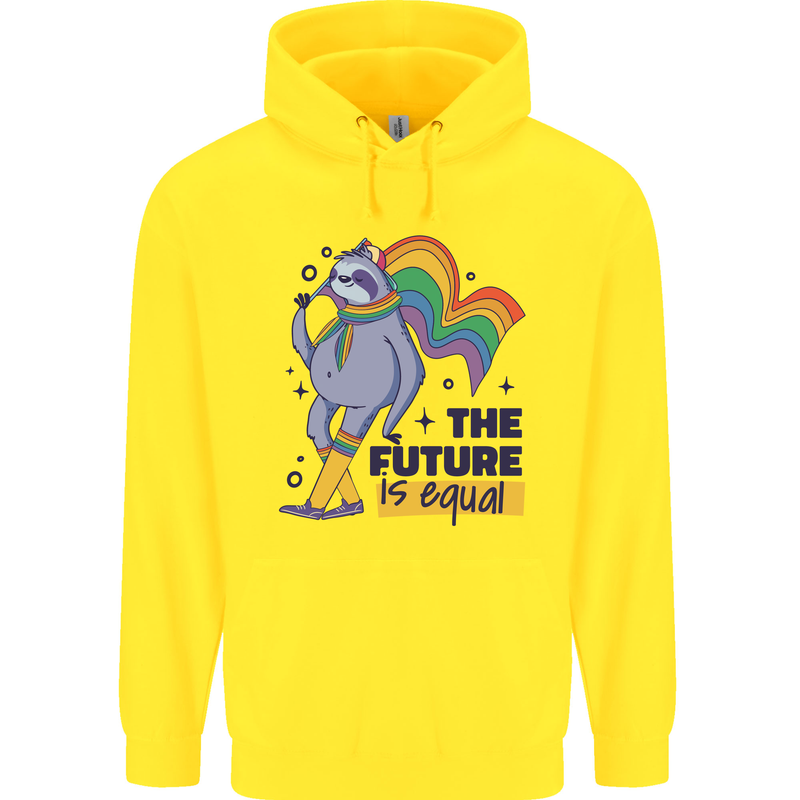 LGBT Sloth The Future Is Equal Gay Pride Childrens Kids Hoodie Yellow