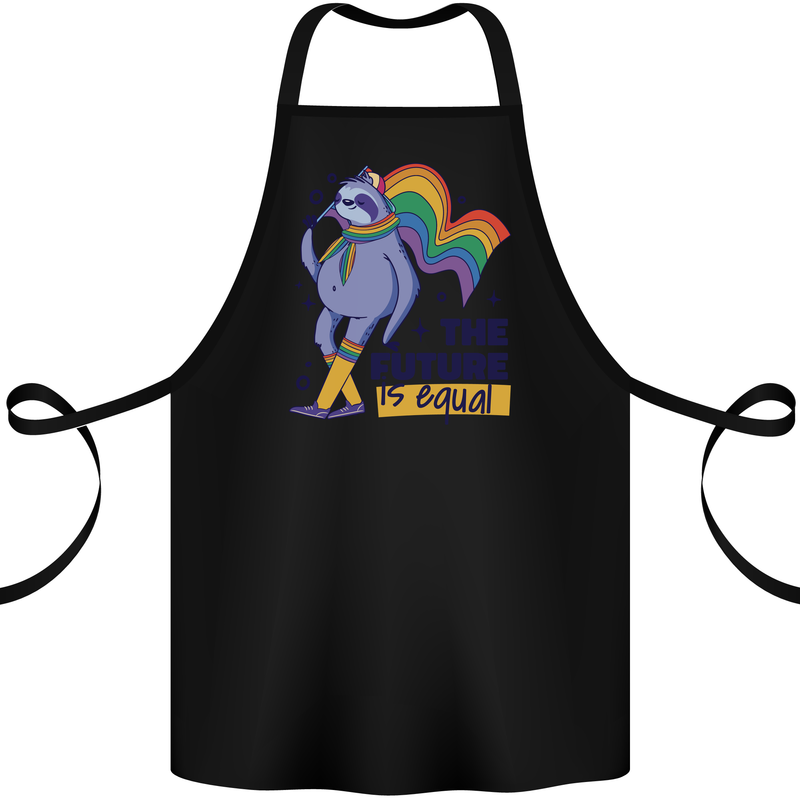 LGBT Sloth The Future Is Equal Gay Pride Cotton Apron 100% Organic Black