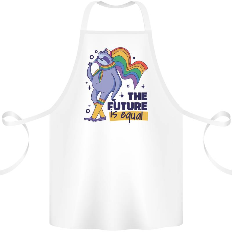 LGBT Sloth The Future Is Equal Gay Pride Cotton Apron 100% Organic White