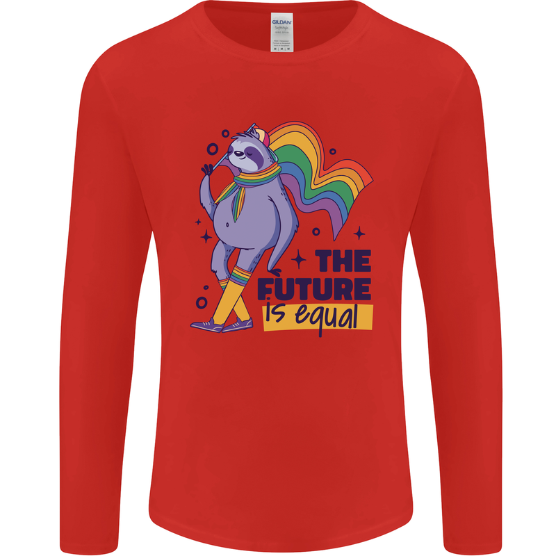 LGBT Sloth The Future Is Equal Gay Pride Mens Long Sleeve T-Shirt Red