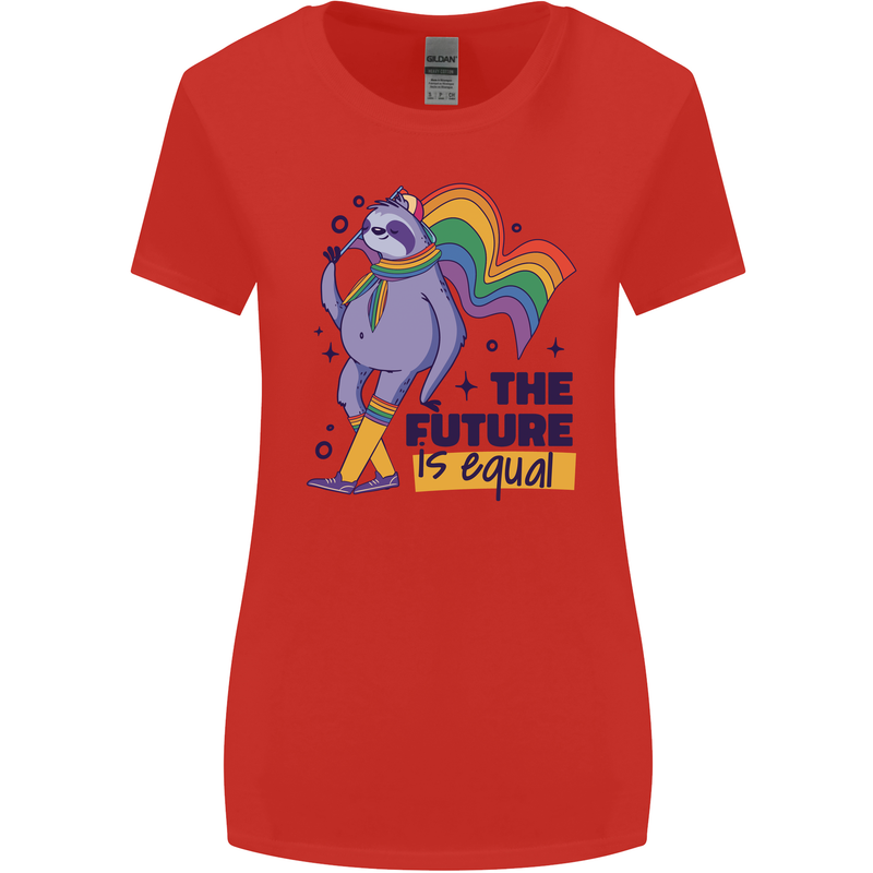 LGBT Sloth The Future Is Equal Gay Pride Womens Wider Cut T-Shirt Red