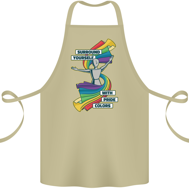 LGBT Surround Yourself Gay Pride Colours Cotton Apron 100% Organic Khaki