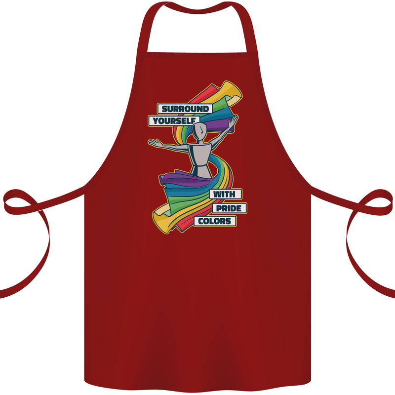 LGBT Surround Yourself Gay Pride Colours Cotton Apron 100% Organic Maroon