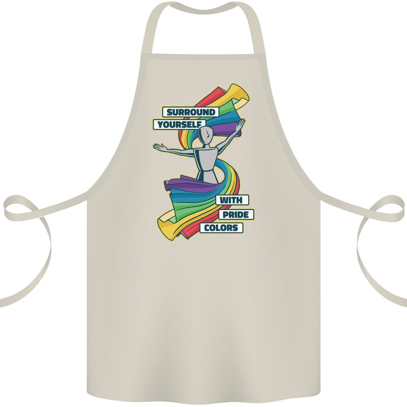 LGBT Surround Yourself Gay Pride Colours Cotton Apron 100% Organic Natural
