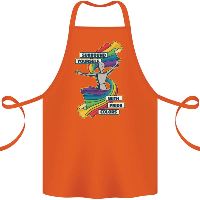 LGBT Surround Yourself Gay Pride Colours Cotton Apron 100% Organic Orange