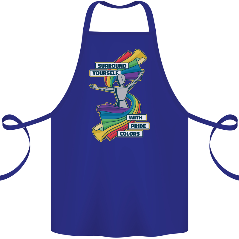 LGBT Surround Yourself Gay Pride Colours Cotton Apron 100% Organic Royal Blue