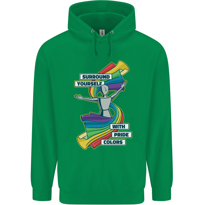 LGBT Surround Yourself Gay Pride Colours Mens 80% Cotton Hoodie Irish Green