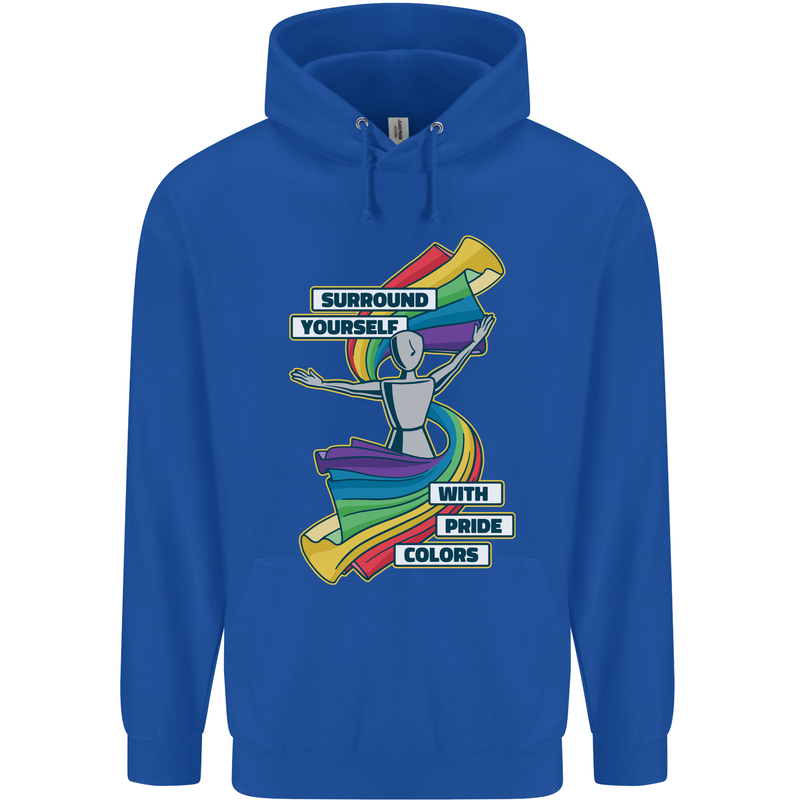 LGBT Surround Yourself Gay Pride Colours Mens 80% Cotton Hoodie Royal Blue
