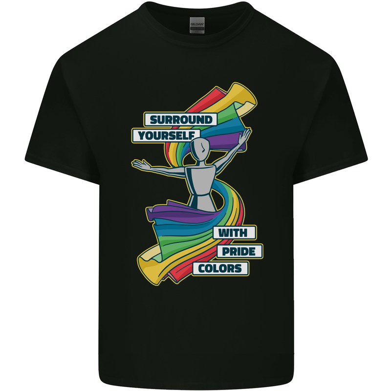 LGBT Surround Yourself Gay Pride Colours Mens Cotton T-Shirt Tee Top Black