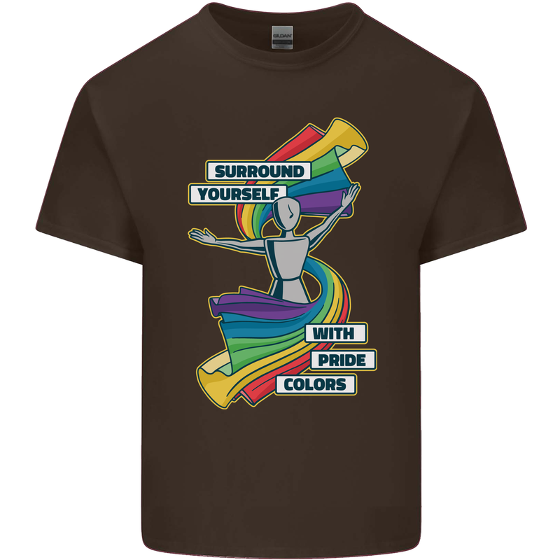 LGBT Surround Yourself Gay Pride Colours Mens Cotton T-Shirt Tee Top Dark Chocolate