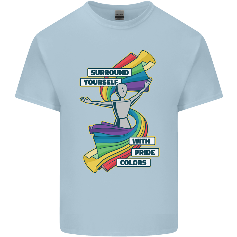 LGBT Surround Yourself Gay Pride Colours Mens Cotton T-Shirt Tee Top Light Blue