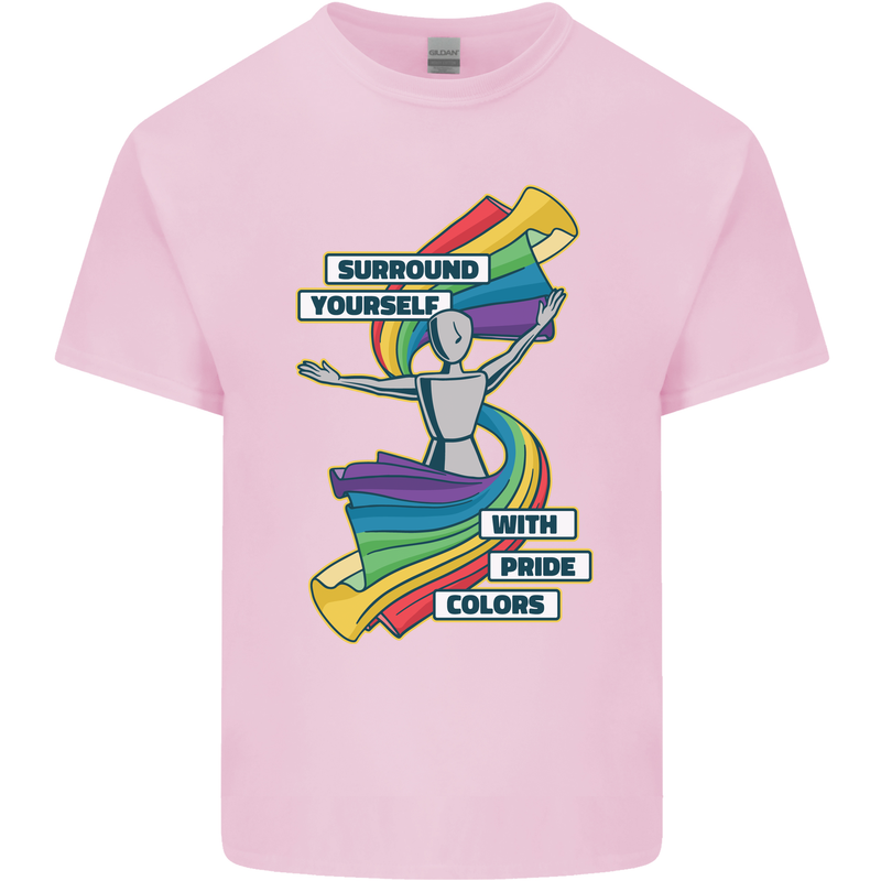 LGBT Surround Yourself Gay Pride Colours Mens Cotton T-Shirt Tee Top Light Pink