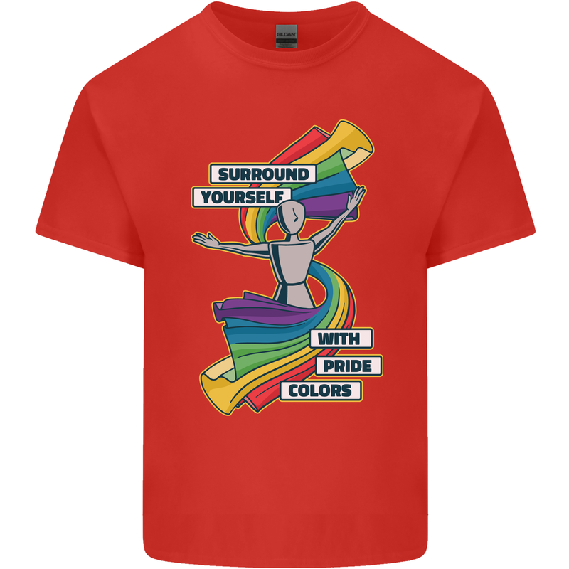 LGBT Surround Yourself Gay Pride Colours Mens Cotton T-Shirt Tee Top Red