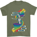 LGBT Surround Yourself Gay Pride Colours Mens T-Shirt Cotton Gildan Military Green