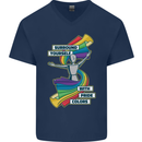 LGBT Surround Yourself Gay Pride Colours Mens V-Neck Cotton T-Shirt Navy Blue