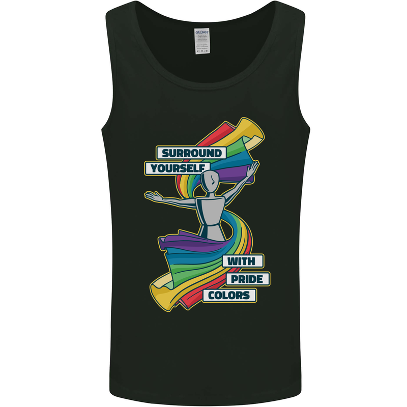 LGBT Surround Yourself Gay Pride Colours Mens Vest Tank Top Black