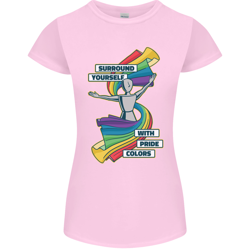 LGBT Surround Yourself Gay Pride Colours Womens Petite Cut T-Shirt Light Pink