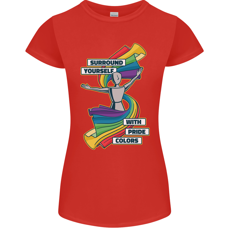 LGBT Surround Yourself Gay Pride Colours Womens Petite Cut T-Shirt Red