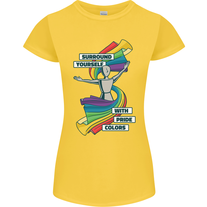 LGBT Surround Yourself Gay Pride Colours Womens Petite Cut T-Shirt Yellow