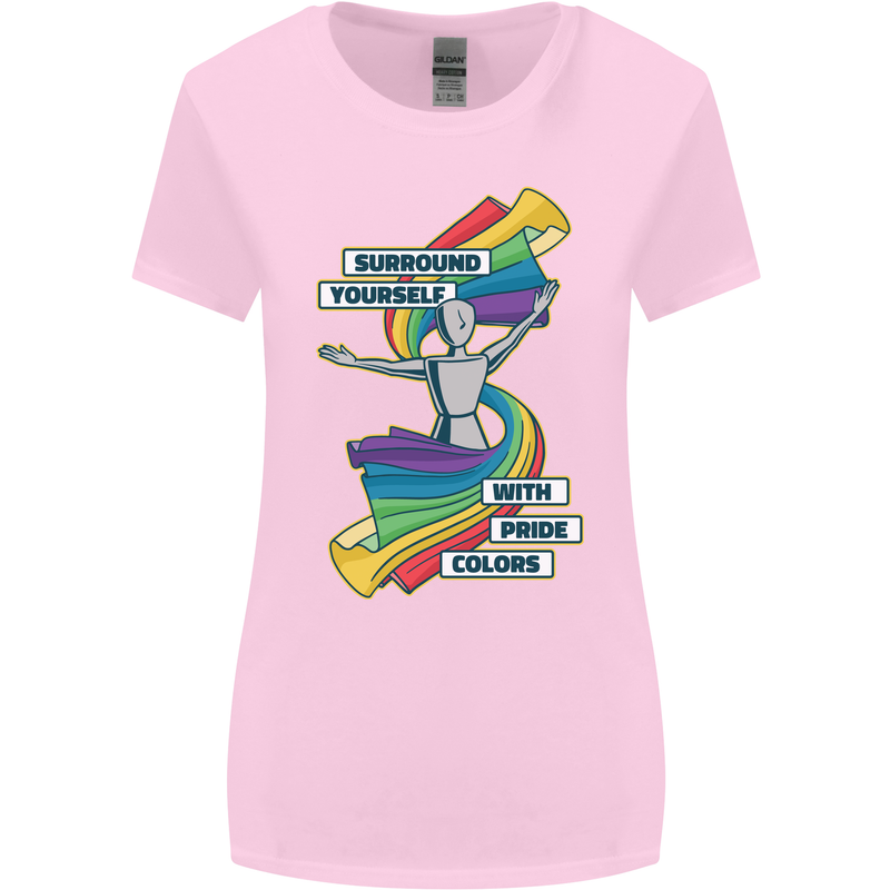 LGBT Surround Yourself Gay Pride Colours Womens Wider Cut T-Shirt Light Pink