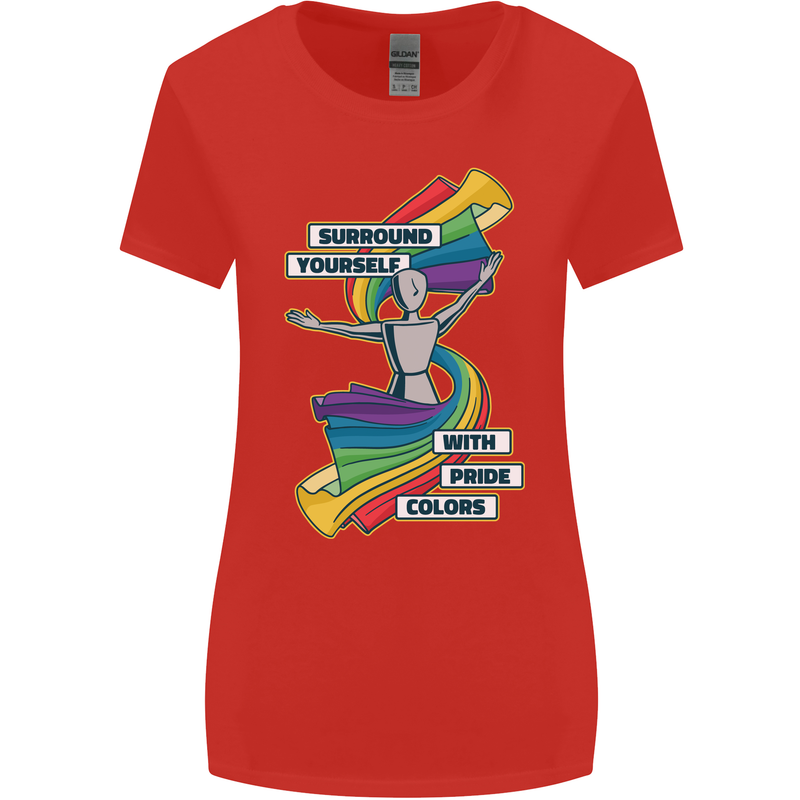 LGBT Surround Yourself Gay Pride Colours Womens Wider Cut T-Shirt Red