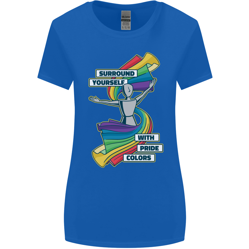 LGBT Surround Yourself Gay Pride Colours Womens Wider Cut T-Shirt Royal Blue