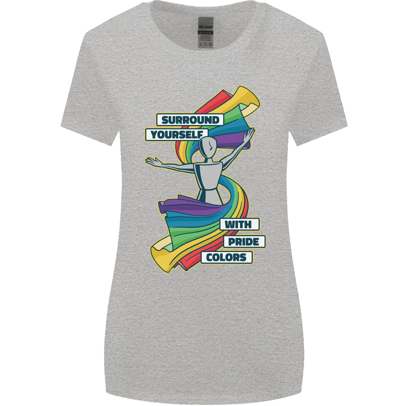 LGBT Surround Yourself Gay Pride Colours Womens Wider Cut T-Shirt Sports Grey