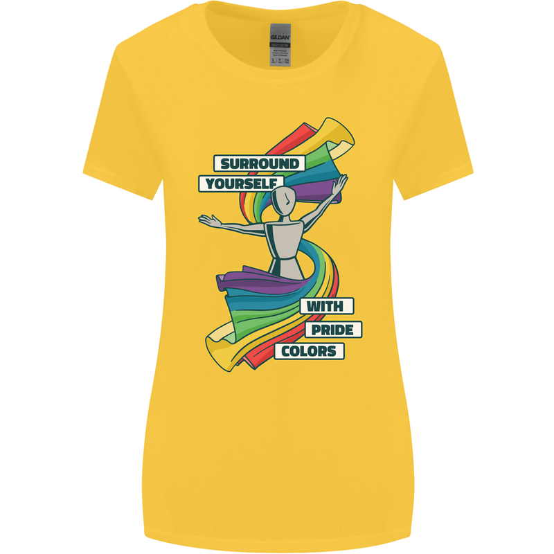 LGBT Surround Yourself Gay Pride Colours Womens Wider Cut T-Shirt Yellow