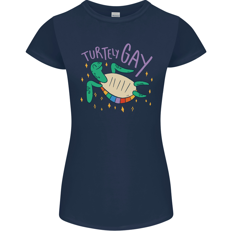 LGBT Turtle Gay Pride Day Awareness Womens Petite Cut T-Shirt Navy Blue
