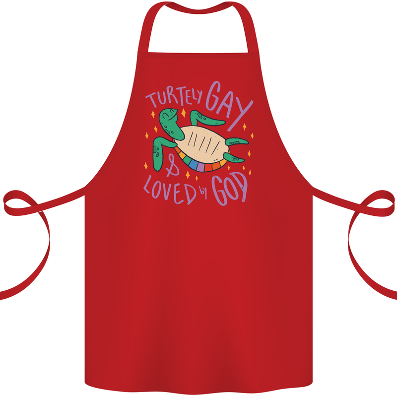LGBT Turtle Loved By God Gay Pride Cotton Apron 100% Organic Red