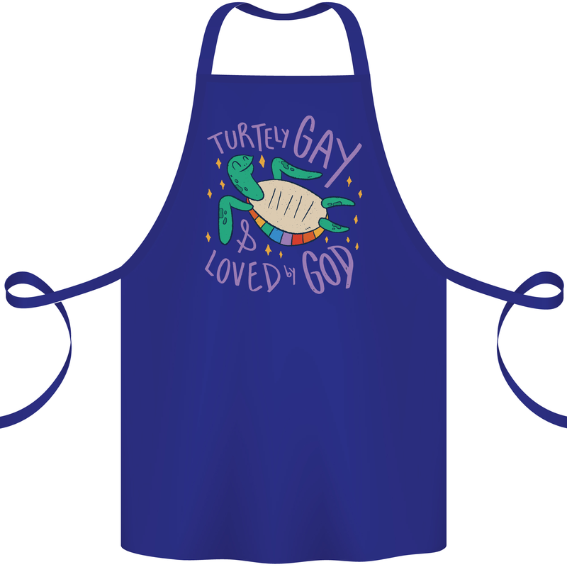 LGBT Turtle Loved By God Gay Pride Cotton Apron 100% Organic Royal Blue