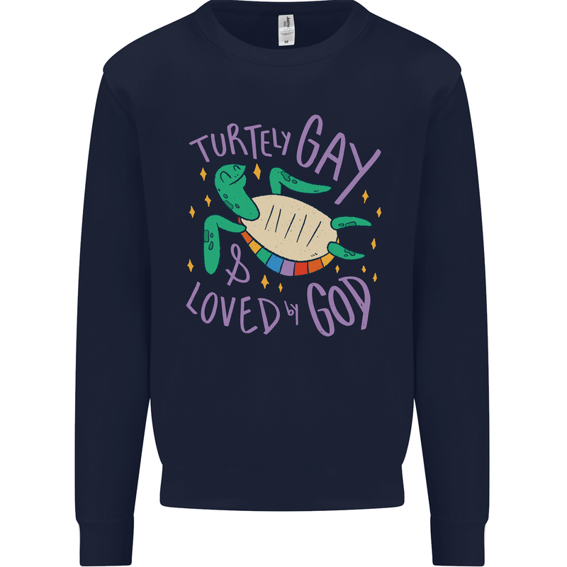 LGBT Turtle Loved By God Gay Pride Kids Sweatshirt Jumper Navy Blue