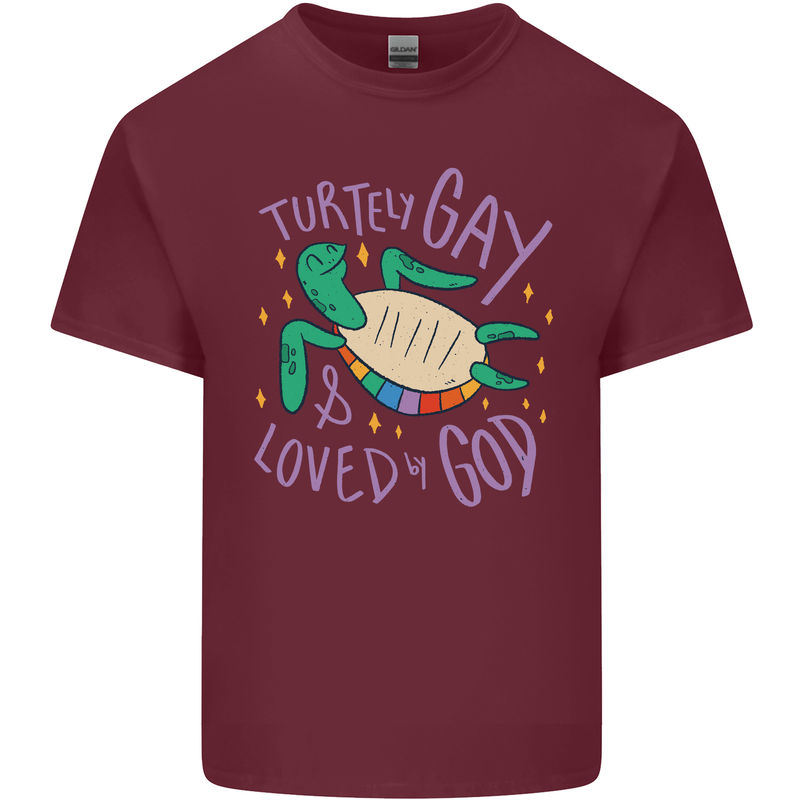 LGBT Turtle Loved By God Gay Pride Mens Cotton T-Shirt Tee Top Maroon