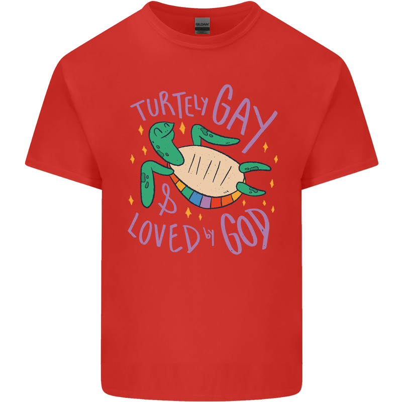 LGBT Turtle Loved By God Gay Pride Mens Cotton T-Shirt Tee Top Red