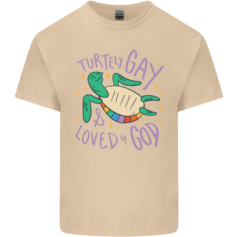 LGBT Turtle Loved By God Gay Pride Mens Cotton T-Shirt Tee Top Sand