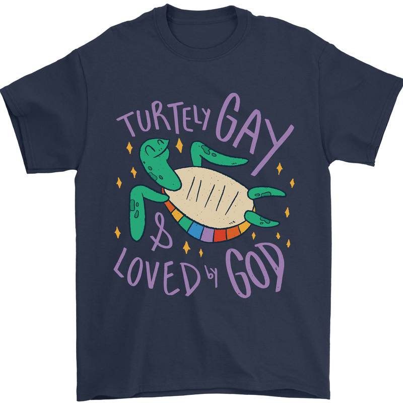 LGBT Turtle Loved By God Gay Pride Mens T-Shirt Cotton Gildan Navy Blue