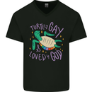 LGBT Turtle Loved By God Gay Pride Mens V-Neck Cotton T-Shirt Black