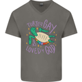 LGBT Turtle Loved By God Gay Pride Mens V-Neck Cotton T-Shirt Charcoal