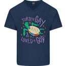 LGBT Turtle Loved By God Gay Pride Mens V-Neck Cotton T-Shirt Navy Blue