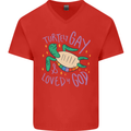 LGBT Turtle Loved By God Gay Pride Mens V-Neck Cotton T-Shirt Red