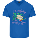 LGBT Turtle Loved By God Gay Pride Mens V-Neck Cotton T-Shirt Royal Blue