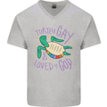 LGBT Turtle Loved By God Gay Pride Mens V-Neck Cotton T-Shirt Sports Grey