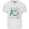 LGBT Turtle Loved By God Gay Pride Mens V-Neck Cotton T-Shirt White