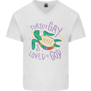 LGBT Turtle Loved By God Gay Pride Mens V-Neck Cotton T-Shirt White